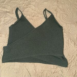 Aerie Green Ribbed Asymmetrical Tank Top